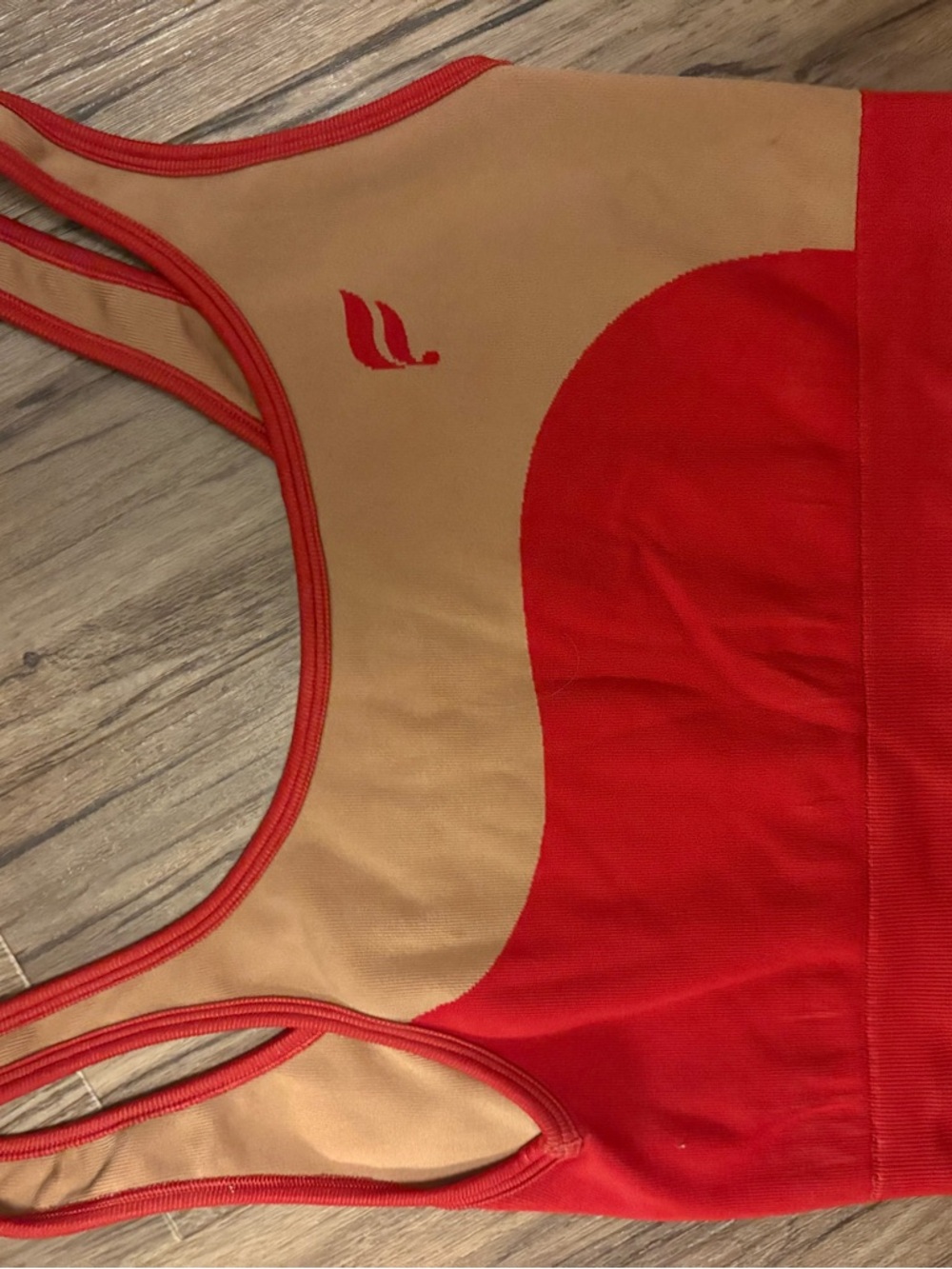 Fabletics Red & Nude Double-Strap Seamless Sports Bra